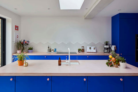 Tierney Terrace's kitchen features pink Hobson knobs
