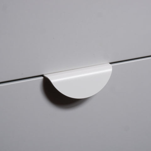Circular edge pull handle in white by Swarf hardware