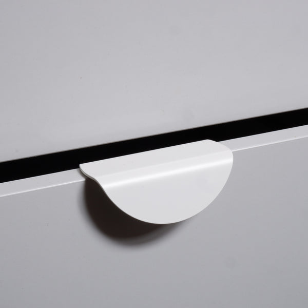 Circular edge pull handle in white by Swarf hardware