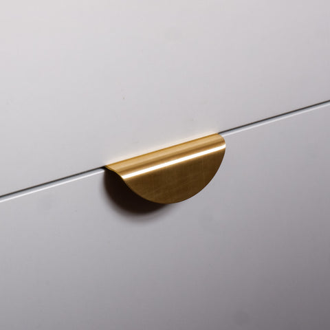 semi-circular edge pull kitchen handle in brass by Swarf hardware